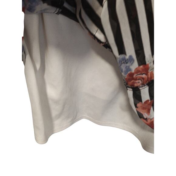 No Boundaries Black White Floral Stripe L Ruffle Tank Babydoll Boho Fairy Witchy - Picture 4 of 5